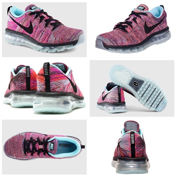 Nike Flyknit Running Sneakers Pink Black Women’s Athletic Shoes - Picture 2 of 7